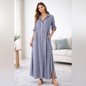 Subtle Luxury Boho Maxi Dress with White Embroidery NWOT